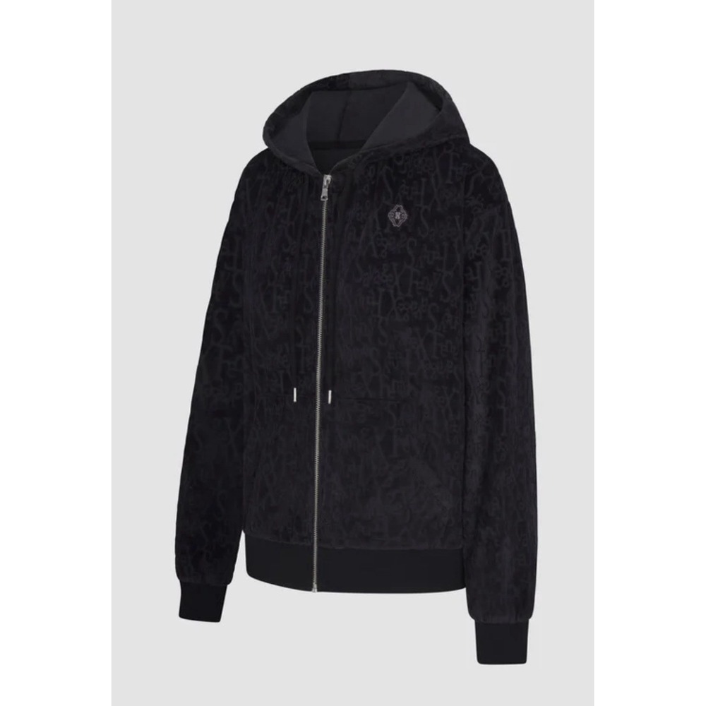Savage X Fenty Velour Hoodie Large Black Full Zip Script Logo Lounge Streetwear